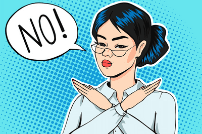 person with hands crossed saying no for article are you running toward rejection
