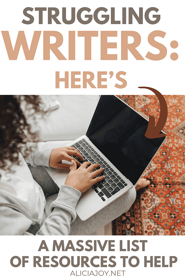 text box with struggling writers here's a massive list of resources to help