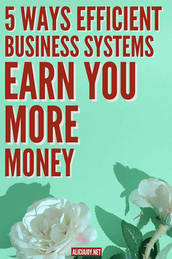 image of flowers and text box above reading 5 ways efficient business systems earn you more money aliciajoy.net